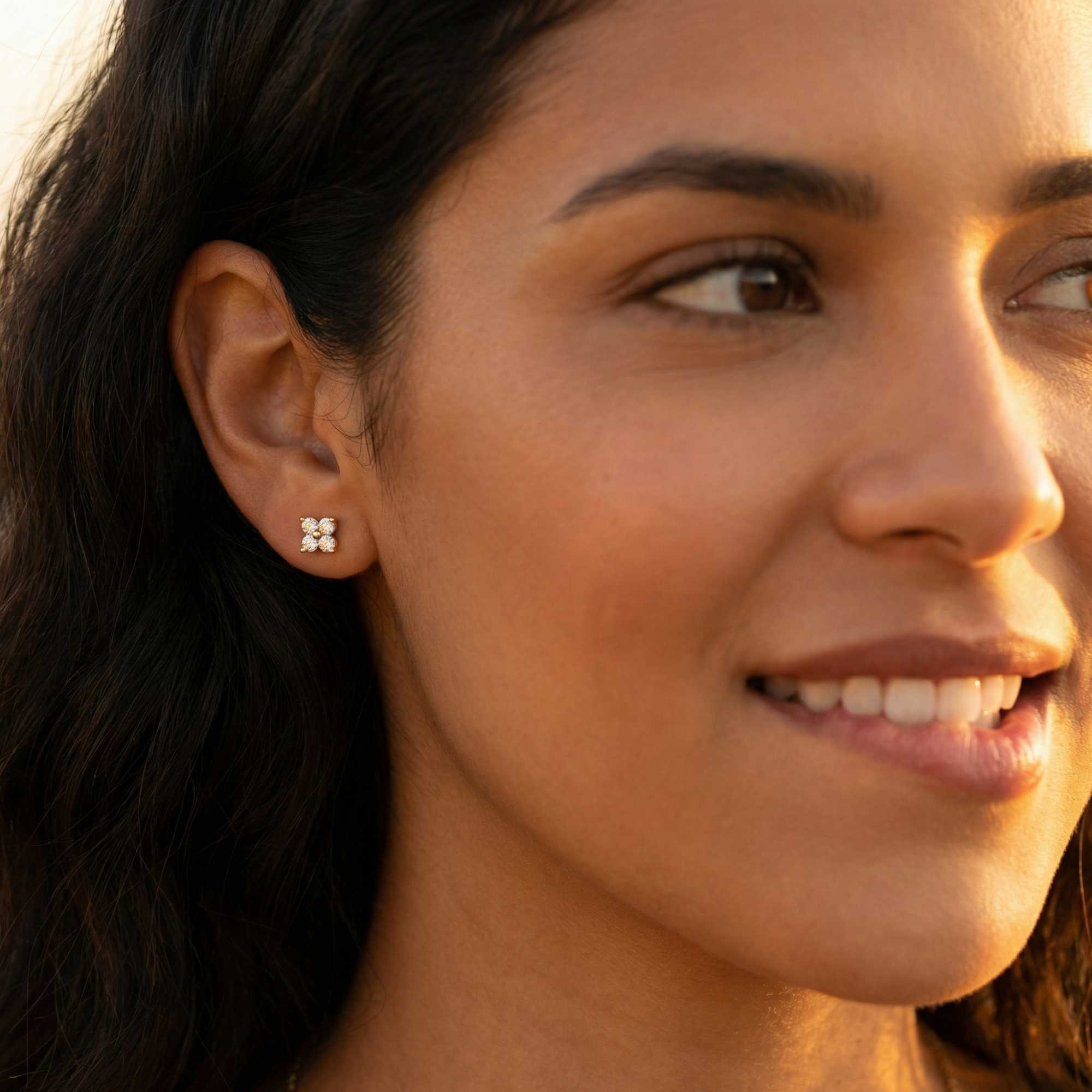 Crystal Flower Stud Earrings - Image 7