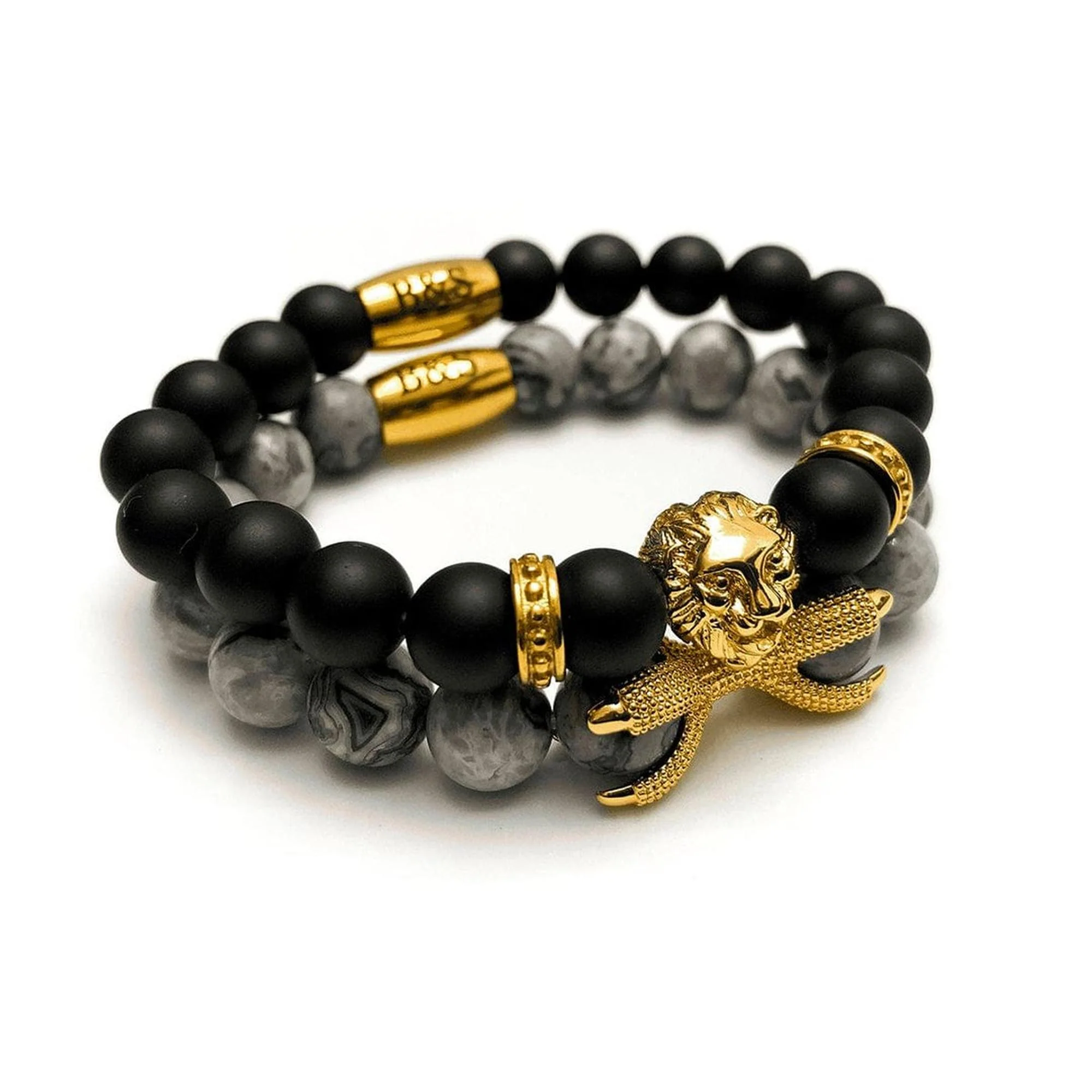 Gold Lion with Black & Grey Stones Set - Image 3