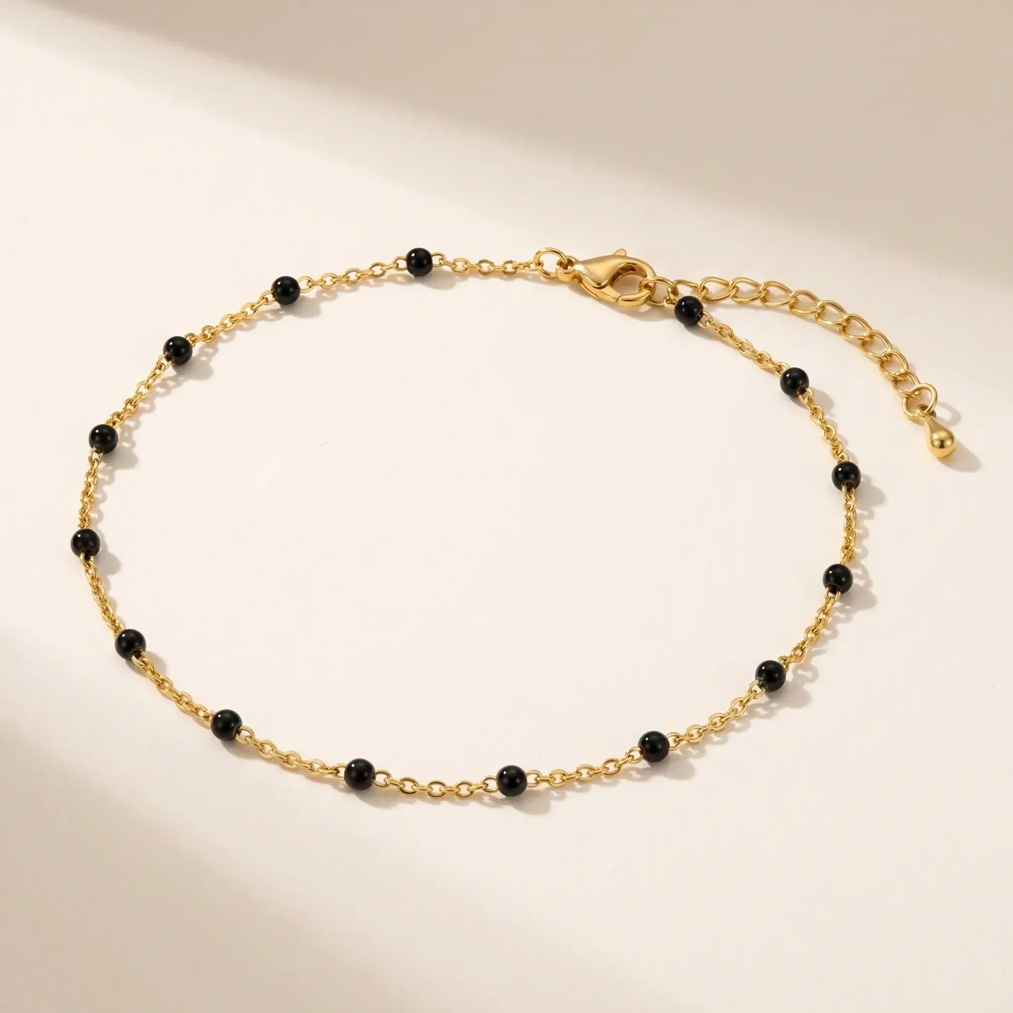 Gold & Onyx Bead Anklet - Image 2