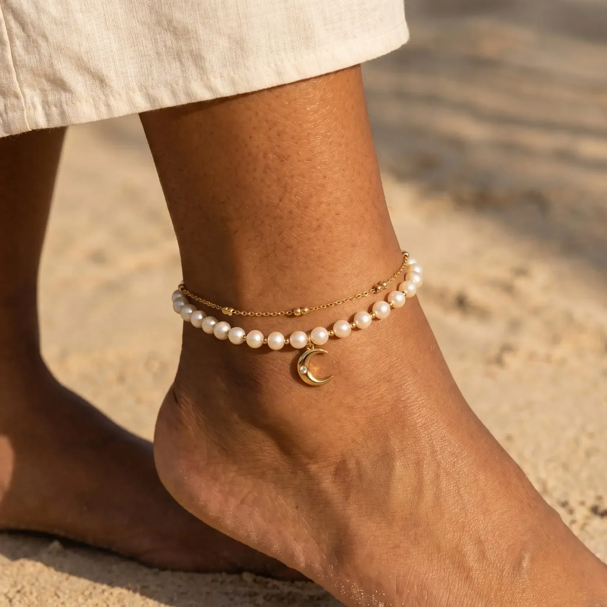 Pearl Moon Anklet Set