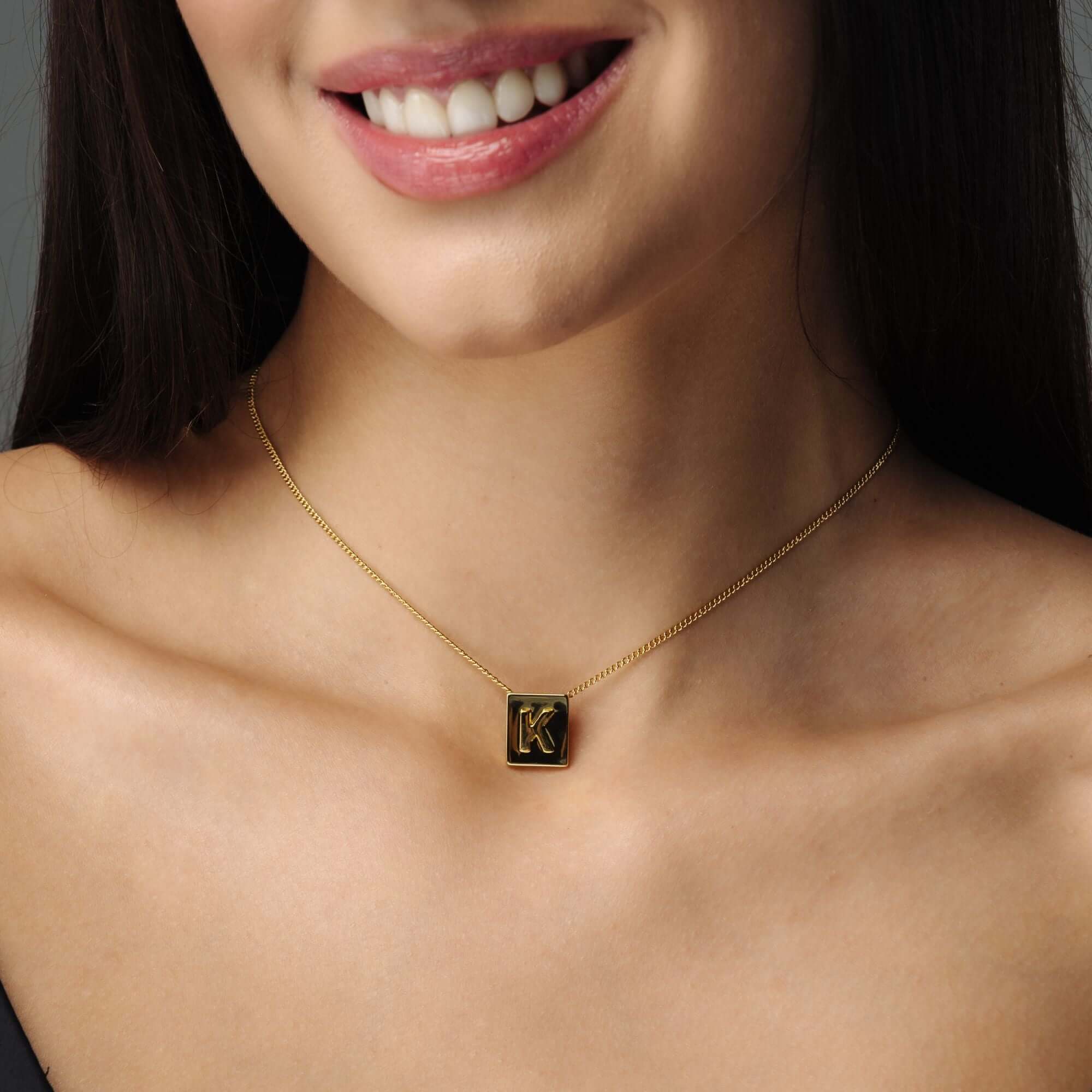 Rectangle Initial Necklace - Image 3