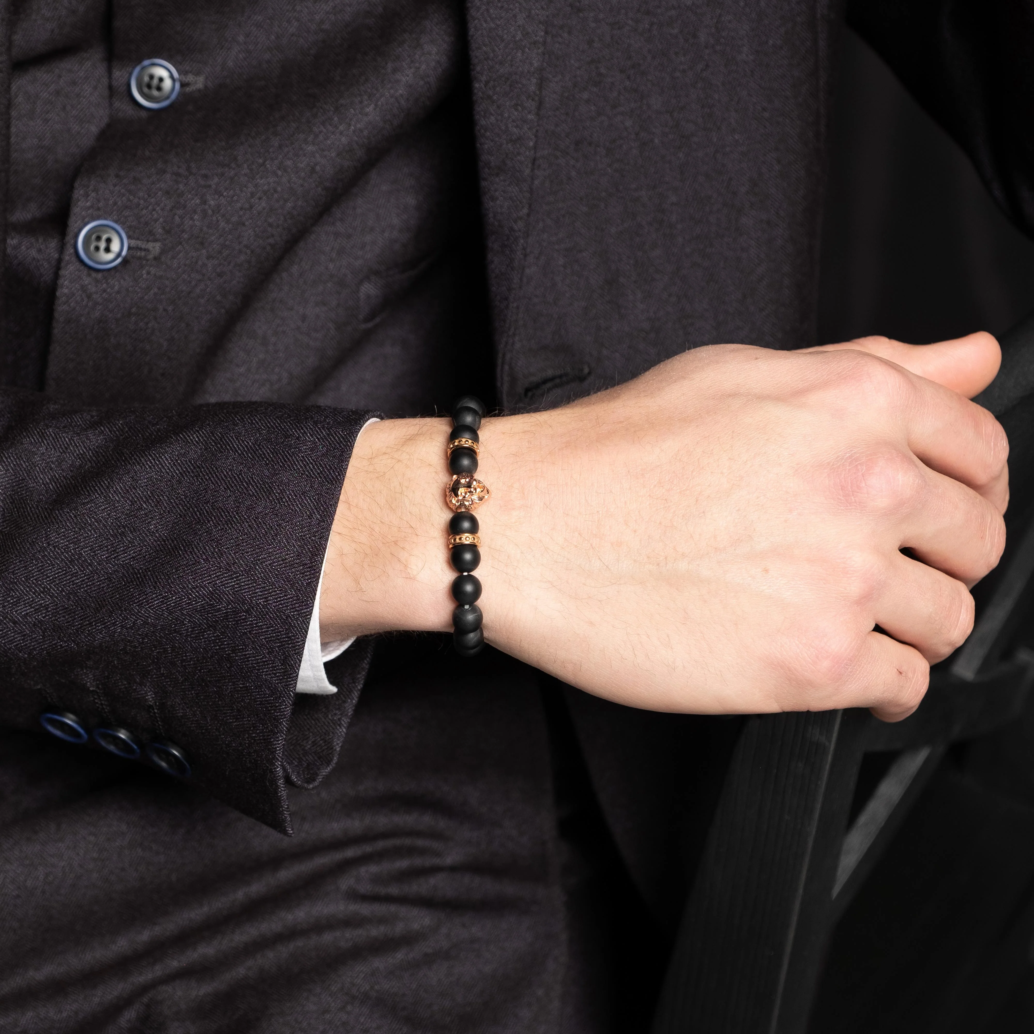 Rose Gold Lion & Black Stones Bracelet - Image 4