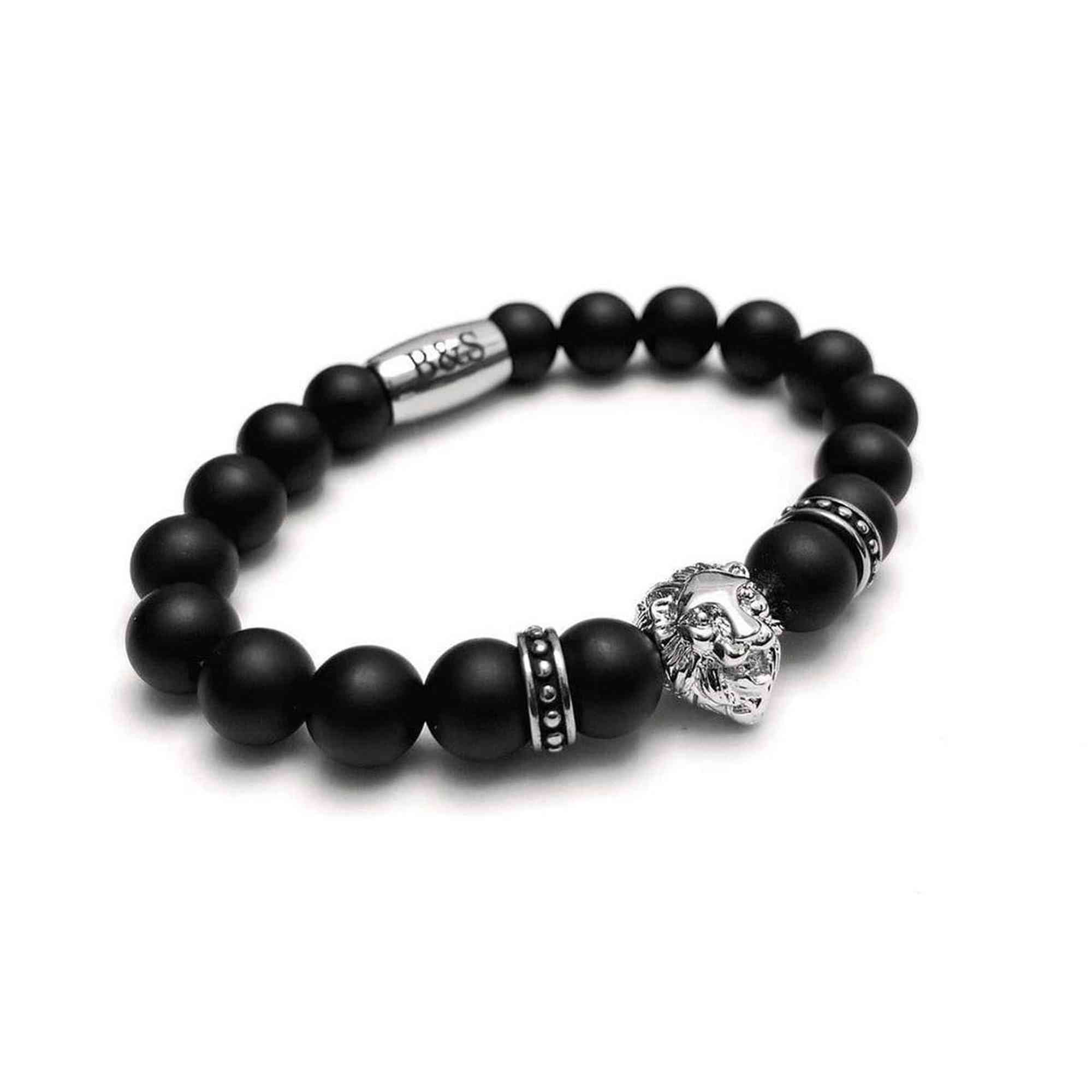 White Gold Lion & Black Stones Bracelet - Image 3
